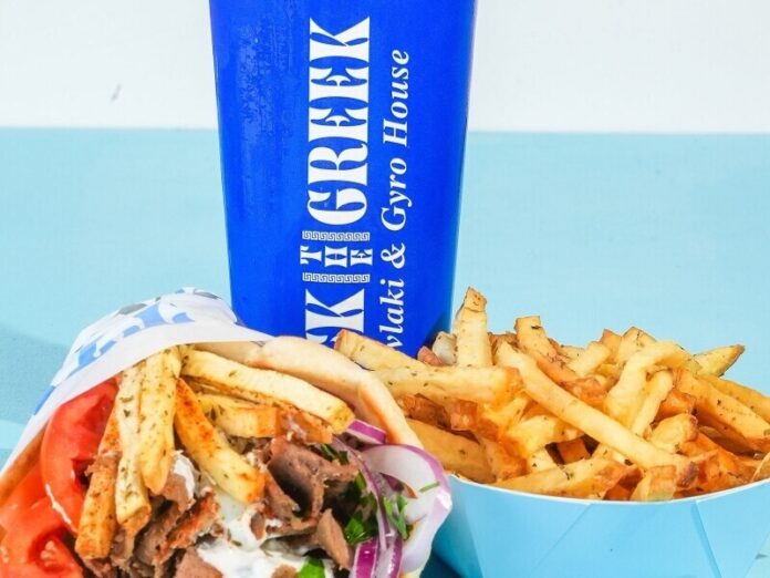 Nick the Greek is a family-friendly fast casual restaurant offering authentic Greek street food. Specializing in gyros and souvlaki, the menu features flavorful rotisserie meats, charbroiled skewers