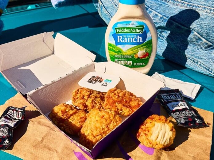 Taco Bell’s Crispy Chicken Nuggets with the new Hidden Valley Diablo Ranch Sauce